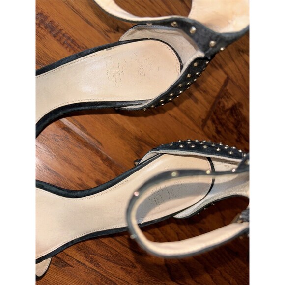 Vince Camuto Fora Heels Black Studs Ankle Strap Leather Peep Toe 9.5 - Picture 5 of 10